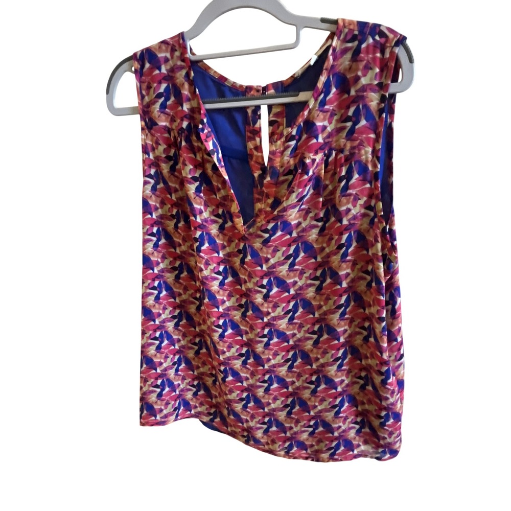 Hawthorn Womens Sleeveless L Blouse Pink Blue Abstract Print Artsy Teacher